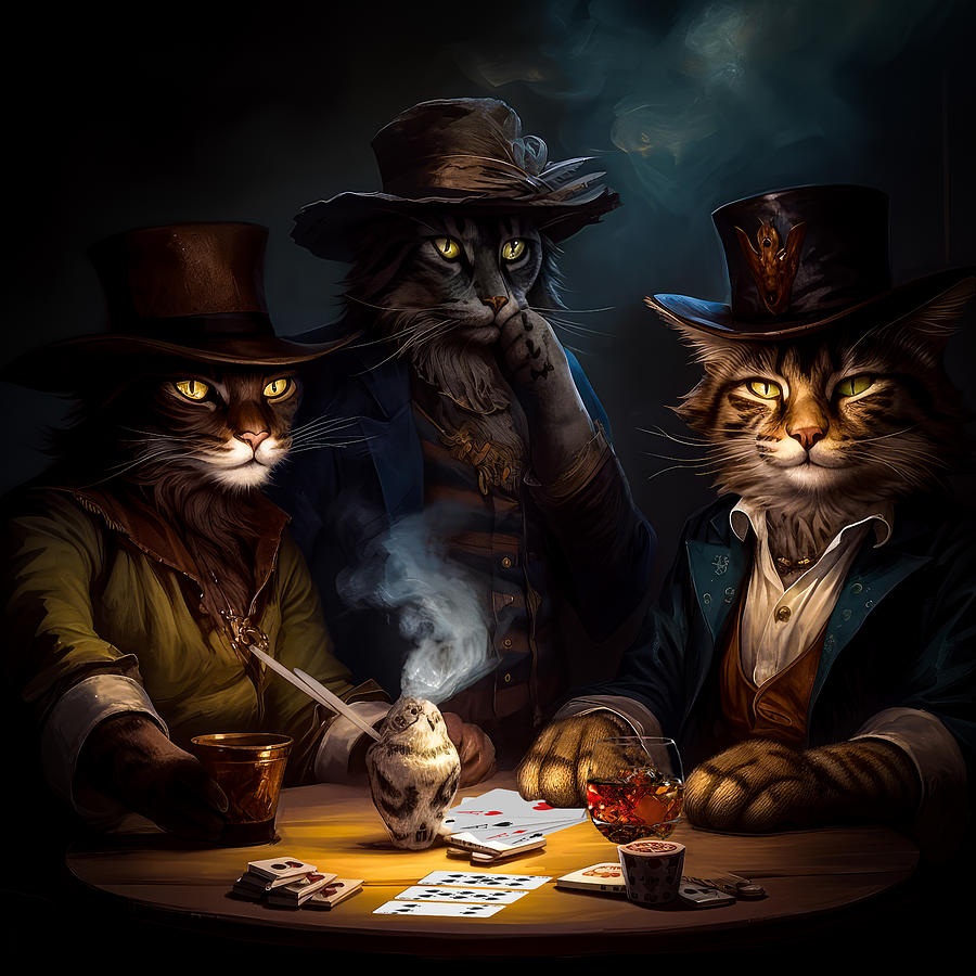 Three cats Playing Cards Digital Art by Fine Art Attic - Fine Art America