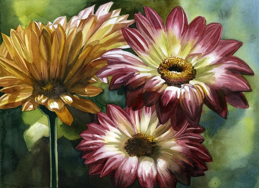 Three Gerbera Daisy #1 Painting by Alfred Ng