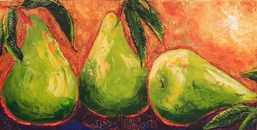 Three Green Pears #1 Painting by Paris Wyatt Llanso