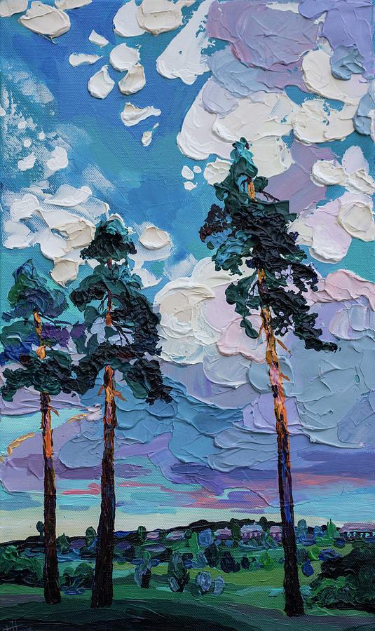 Three Pines Painting by Anastasia Trusova