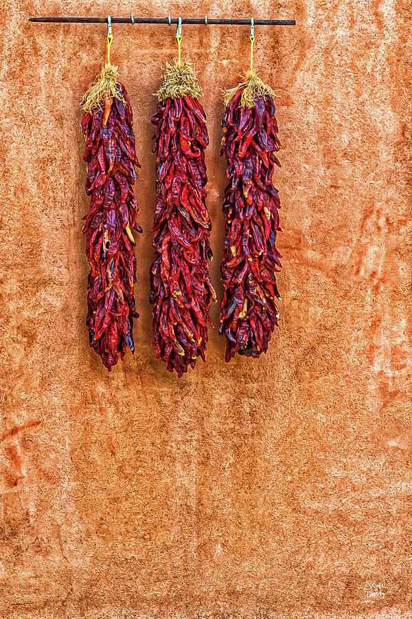 Albuquerque Photograph - Three ristras on adobe #1 by Gestalt Imagery