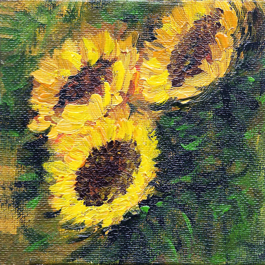 Three sunflowers #1 Painting by Asha Sudhaker Shenoy