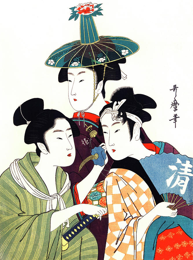 Kitagawa Utamaro Painting - Three Young Men or Women #1 by Utamaro Kitagawa