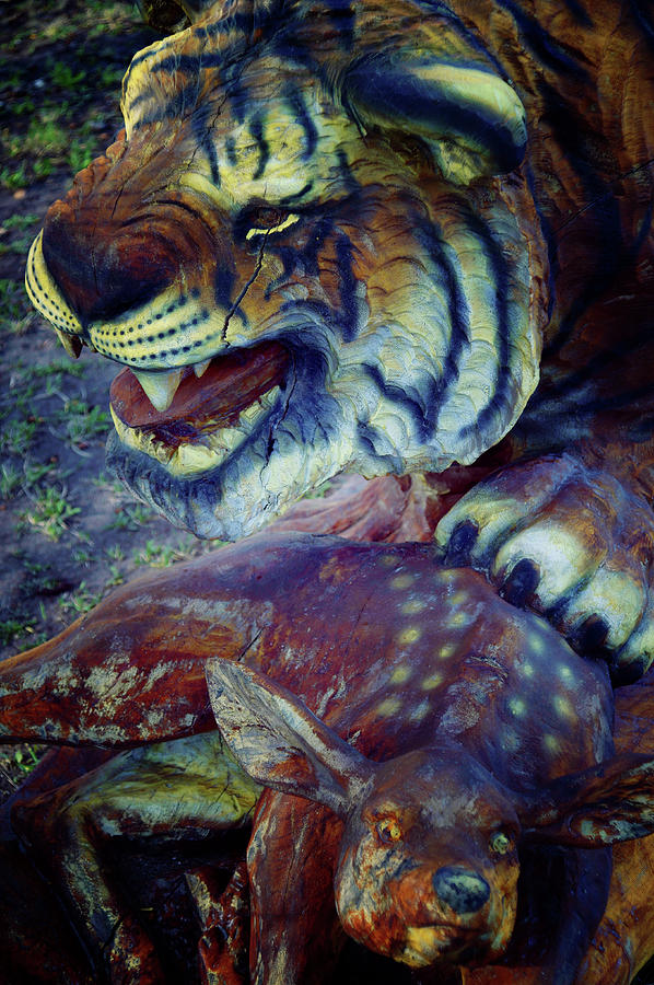 Tiger Deer  Chainsaw Carving Photograph
