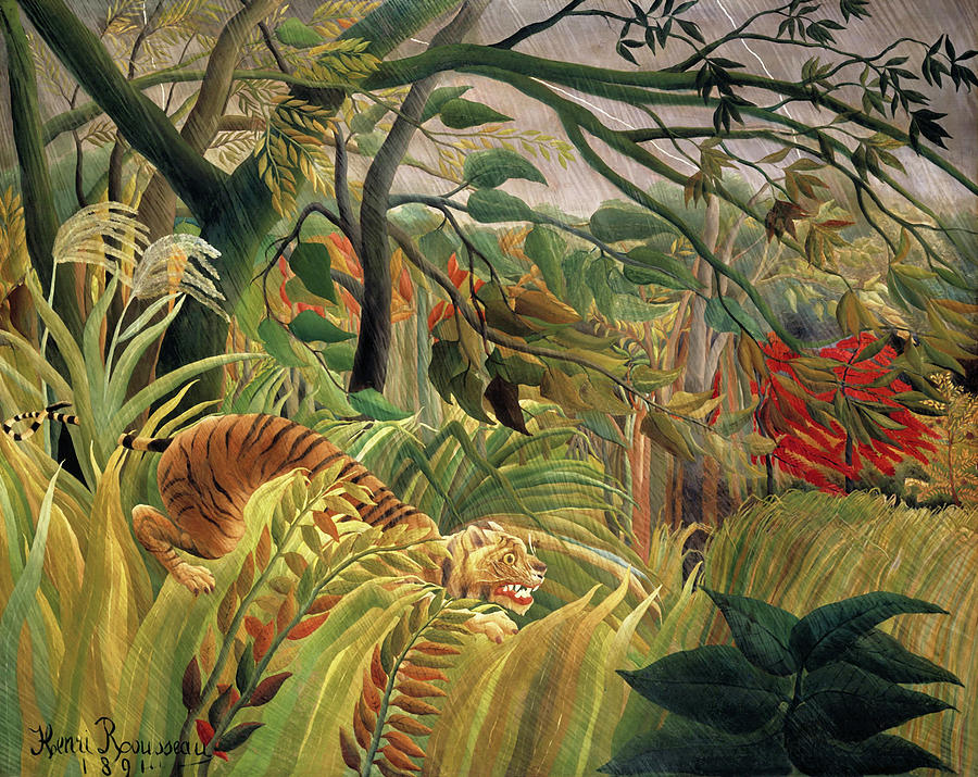 Wildlife Painting - Tiger in a Tropical Storm  #1 by Henri Rousseau