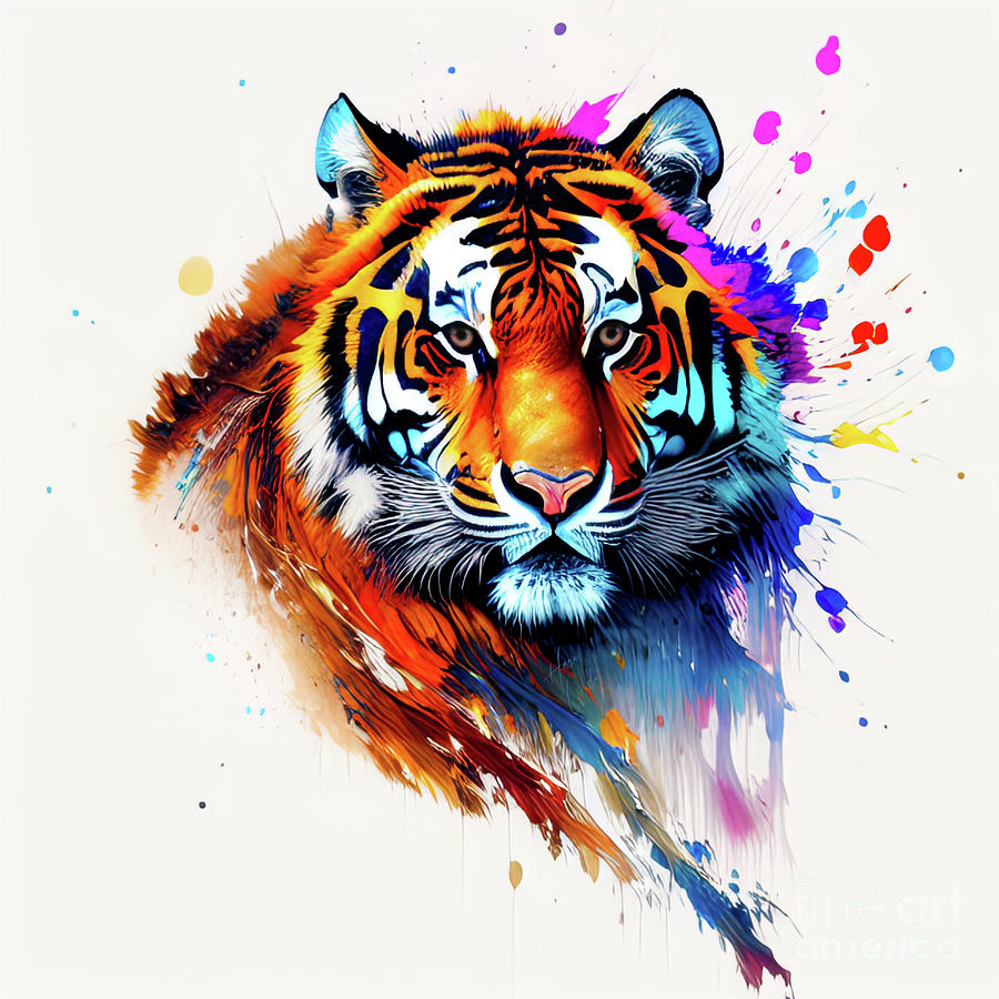 Tiger in Watercolor Splash Digital Art by Haru Udu - Fine Art America