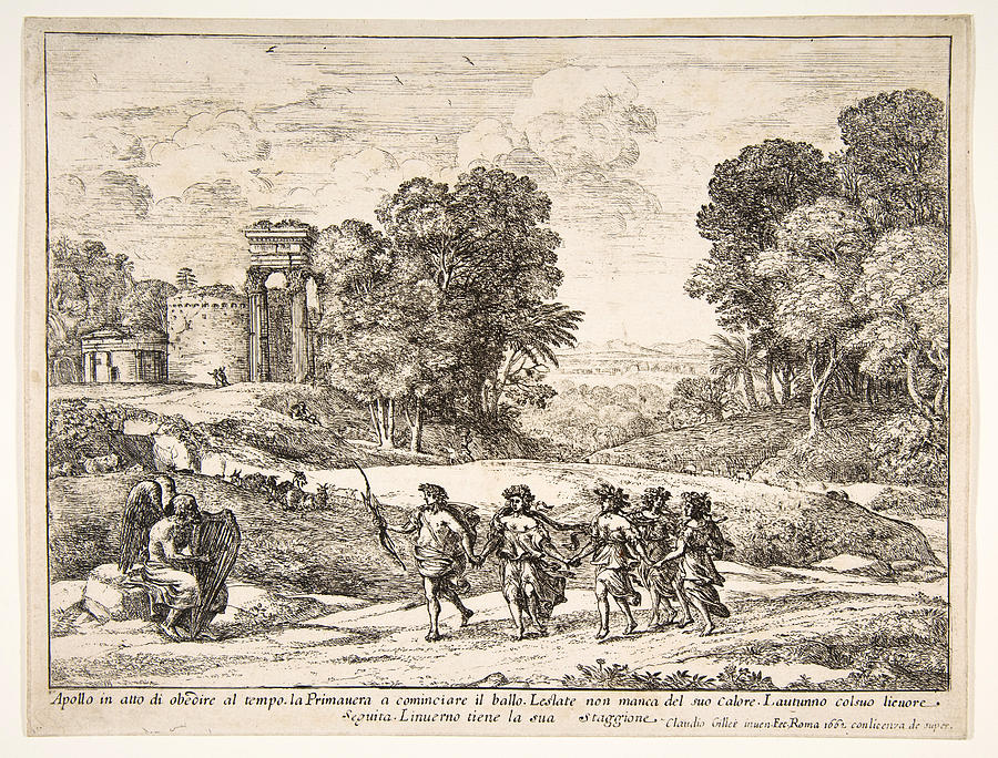 Time, Apollo and the Seasons #2 Drawing by Claude Lorrain