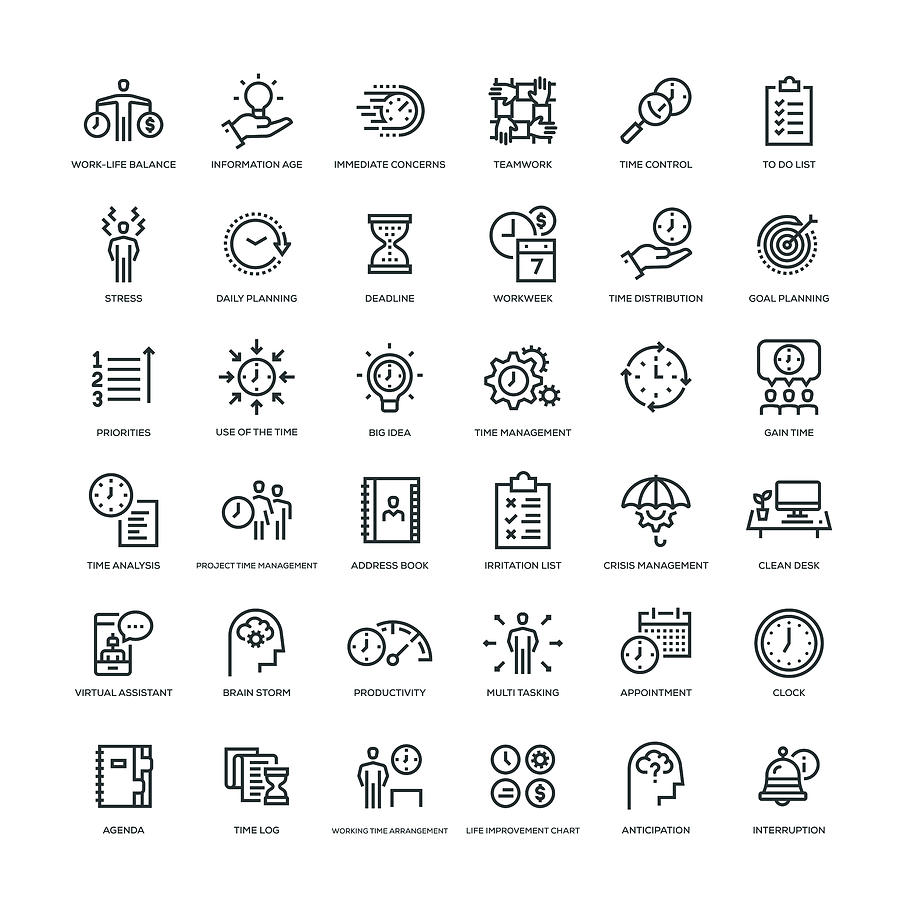 Time Management Icon Set Drawing by Enis Aksoy