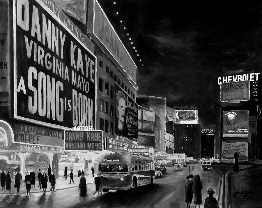 Times Square Painting - Times Square, 1948, around Christmas #1 by Dan Haraga