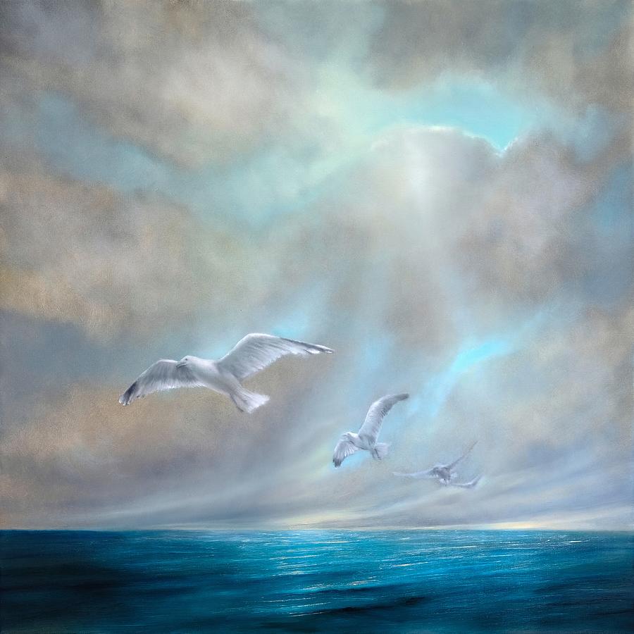 To be free - seagulls over the sea_ #1 Painting by Annette Schmucker