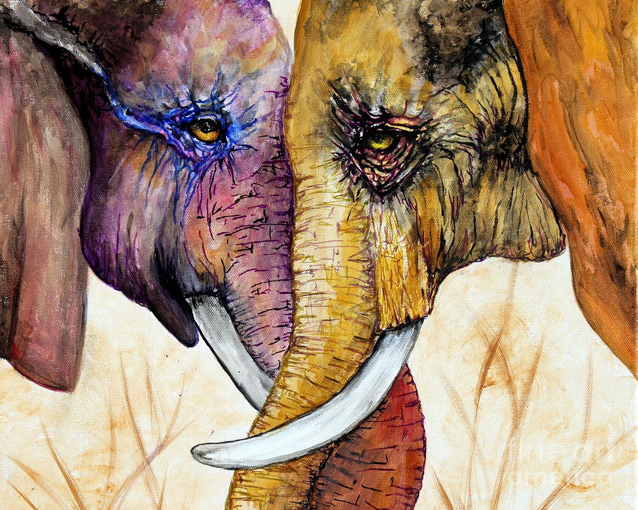 Elephant Painting - Together Forever #1 by Maria Barry