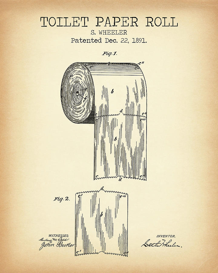 Toilet Paper Roll Patent Vintage Illustrations Ready to Hang Roll Down offers Industrial Decorative Canvas Scroll Bathroom Art