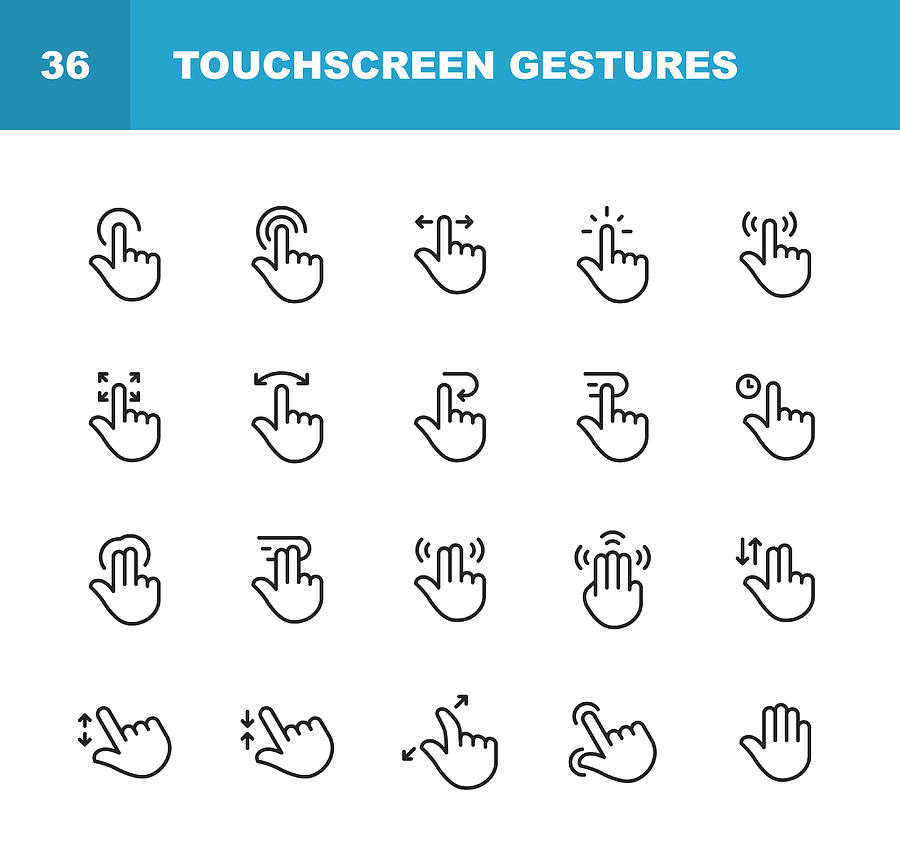 Touch Screen Gestures Line Icons. Editable Stroke. Pixel Perfect. For Mobile and Web. Contains such icons as Touchscreen, Gesture, Hand, Pinching, Zooming, Sliding, Tapping. #1 Drawing by Rambo182
