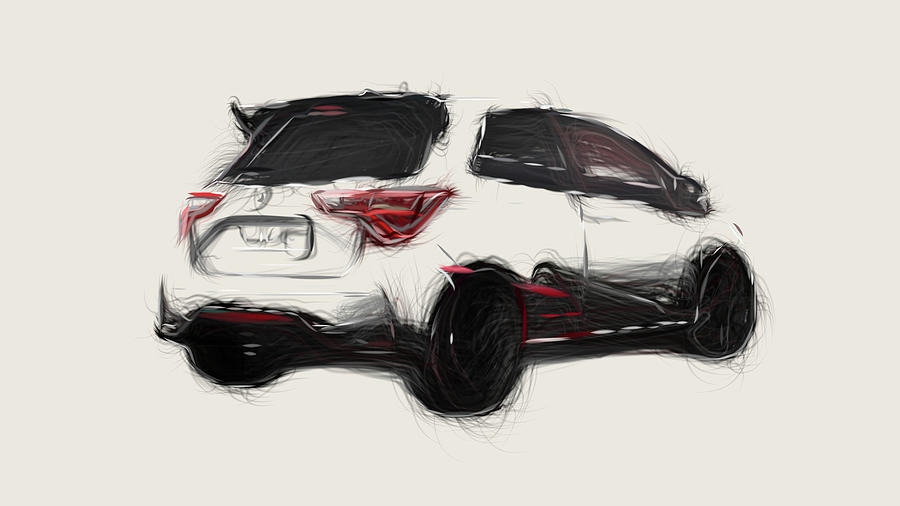 Toyota Yaris GRMN Car Drawing #1 Digital Art by CarsToon Concept