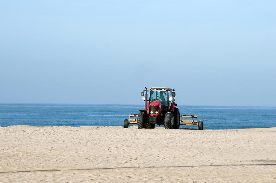 Tractor Cleaning the Sand on the Beach #1 Photograph by Mark Stout