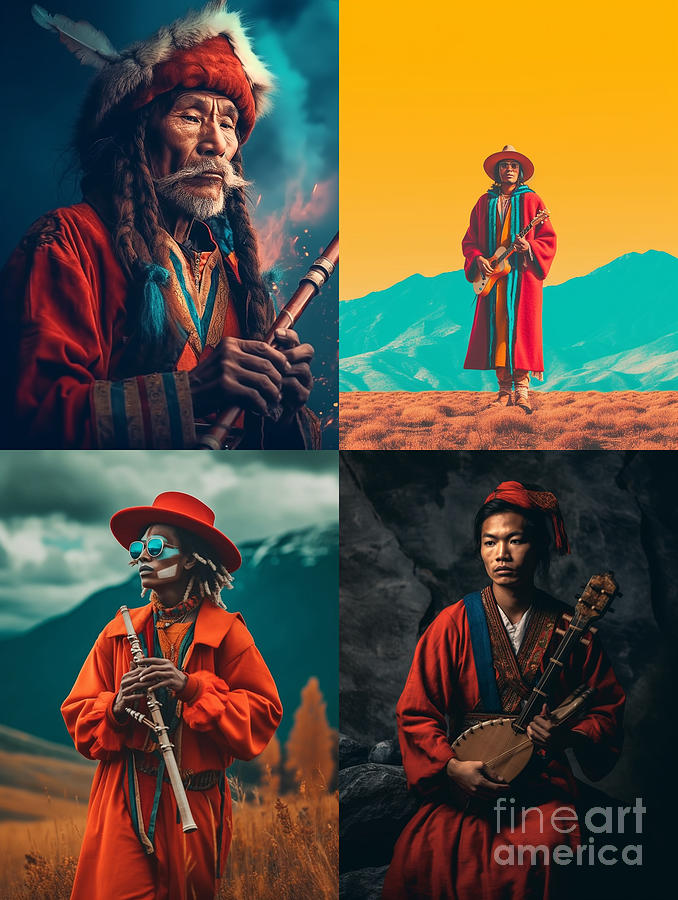 Traditional  Musician  From  Sherpa  Tribe  Tibet   By Asar Studios Painting