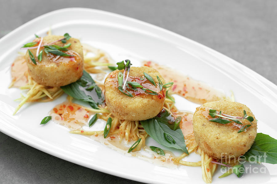 Traditional Thai Crab Cakes With Chilli Sauce In Bangkok Restaur