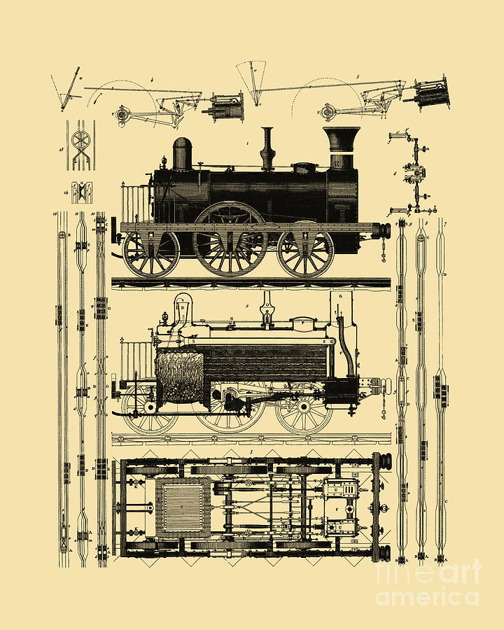 Black And White Digital Art - Train Diagram #1 by Madame Memento