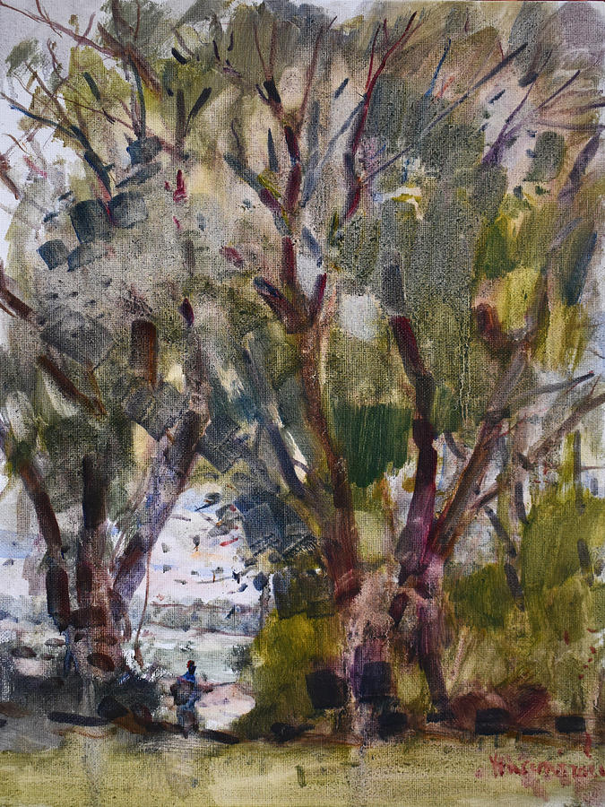 Trees by the River #1 Painting by Ylli Haruni