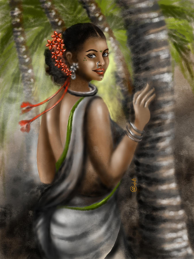 attractive Tribal girl in the jungle Digital Art