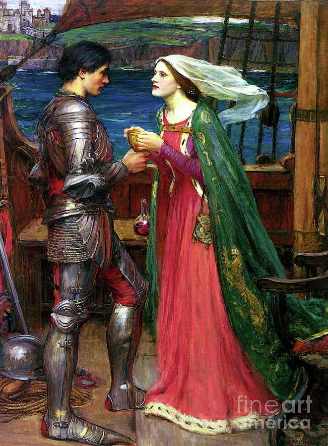 Tristan and Isolde with the potion #1 Painting by John William Waterhouse