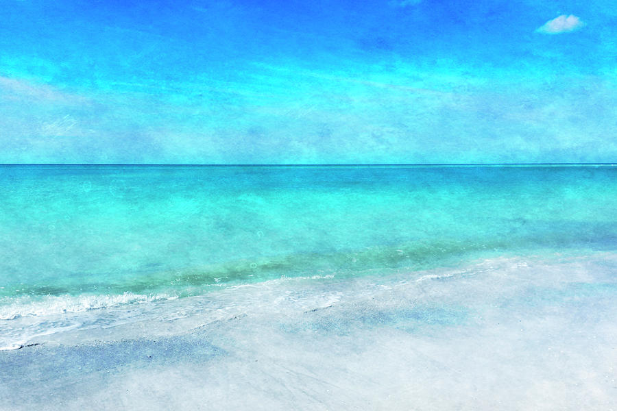 Tropical Beach In Teal Aqua Turquoise Blue With Ocean Waves Digital Art
