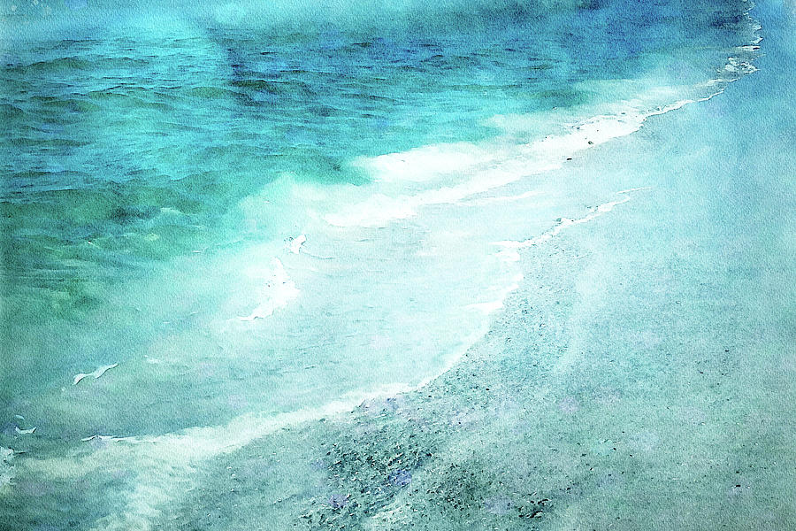 Tropical Beach in Teal Aqua Turquoise Blue with Ocean Waves #1 Mixed Media  by Silver Spiral Studio - Fine Art America