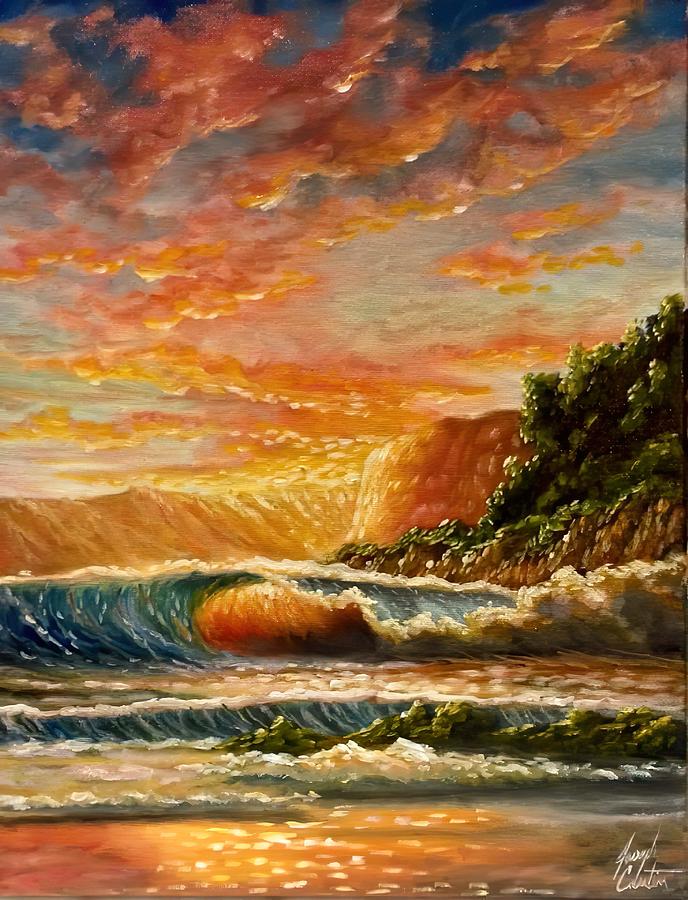 Tropical Beach Sunset Painting by Joseph Cantin - Fine Art America