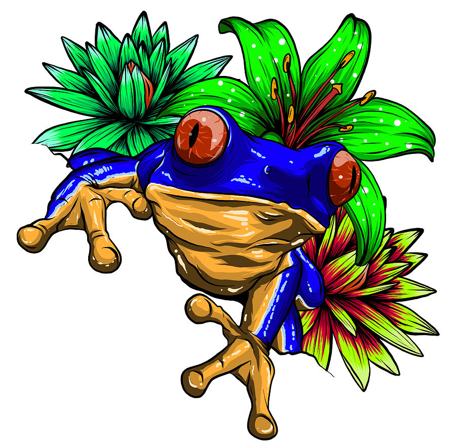 tropical Frog with flowers vector illustration image Digital Art by ...