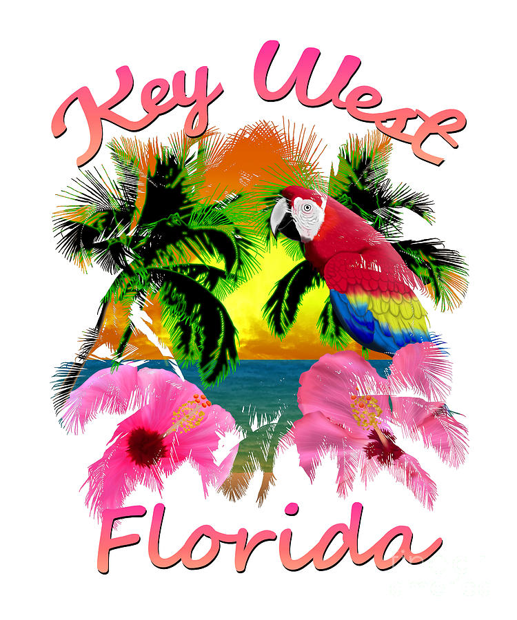 Parrot Digital Art - Tropical Key West Florida Keys Beach Sunset With Parrot #1 by MacDonald Creative Studios