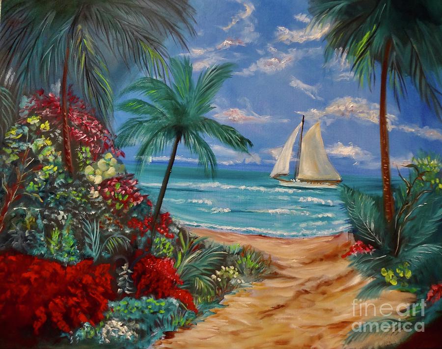 Tropical Sandy Beach #1 Painting by Jenny Lee