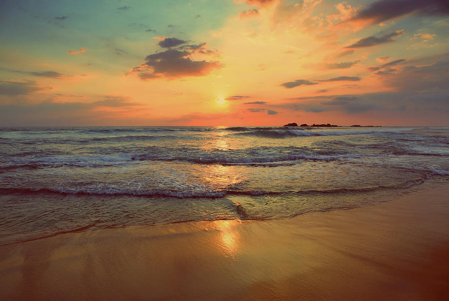 Tropical Sea Sunset - Vintage Retro Style #1 Photograph by Mikhail Kokhanchikov