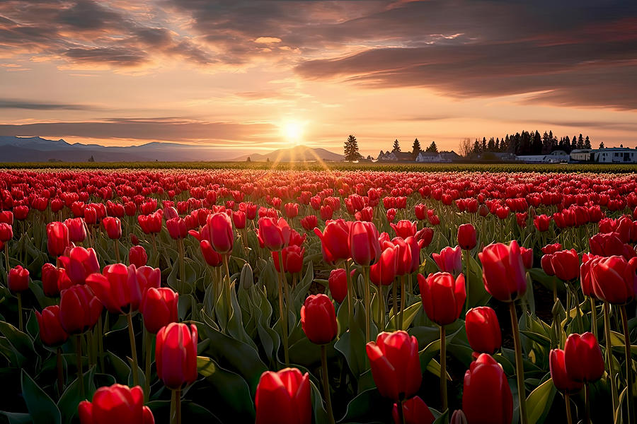 Tulips Field At Sunset IIi Digital Art