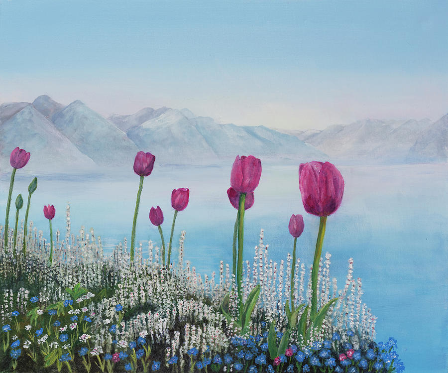 Tulips in the Mist Painting by Nadine Button