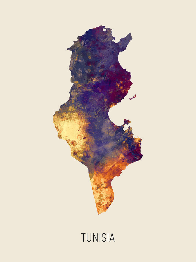 Tunisia Watercolor Map #1 Digital Art by Michael Tompsett