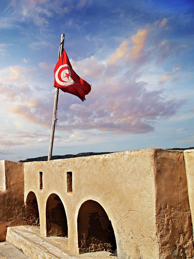 Flag Photograph - Tunisian Flag - Hammamet by Barry O Carroll