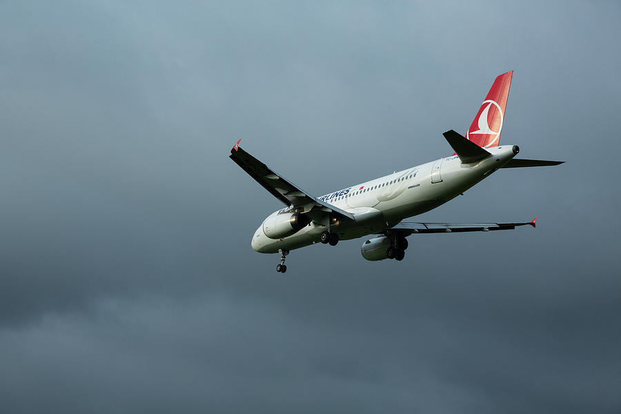 Turkish Airlines aircraft landing at Ljubljana Joze Pucnik Airpo #1 Photograph by Ian Middleton