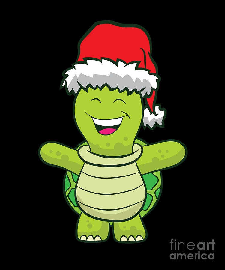 Turtle With Santa Hat Cute Turtle Christmas Digital Art by EQ Designs