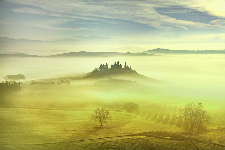 Farmland in a Foggy Morning Photograph by Stefano Orazzini
