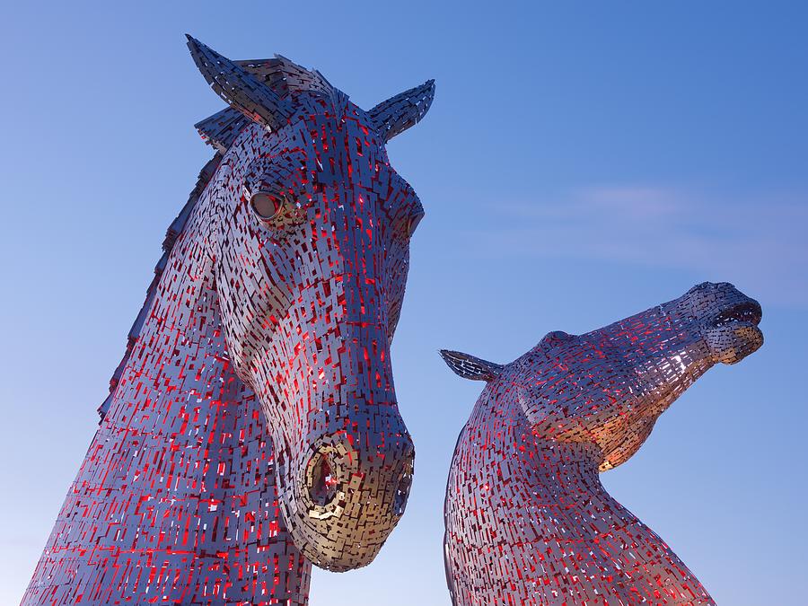 Twilight at the Kelpies #1 Photograph by Stephen Taylor