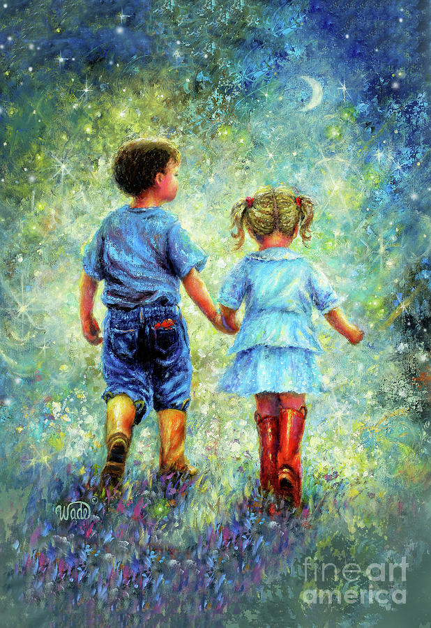 Twilight Walk Boy and Girl #1 Painting by Vickie Wade