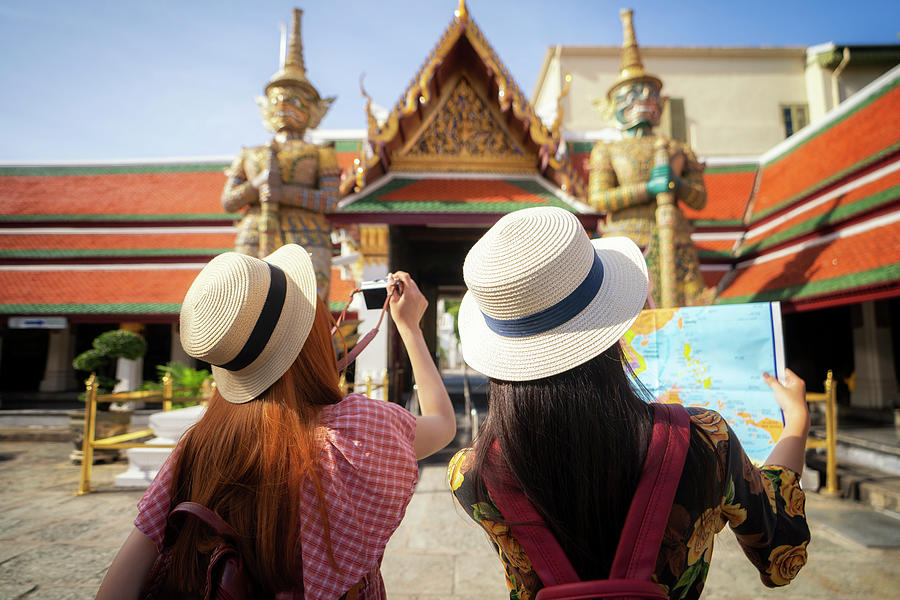 Two Asian Girlfriends Traveling Photograph By Anek Suwannaphoom