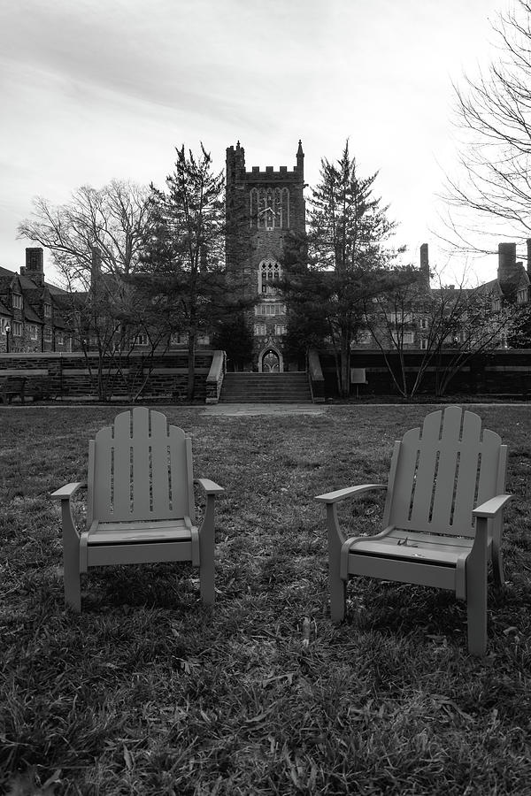 Two chairs at Duke University in black and white #1 Photograph by Eldon McGraw