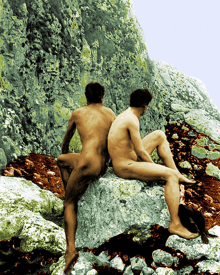 Two Men on the Rocks  #1 Painting by Troy Caperton