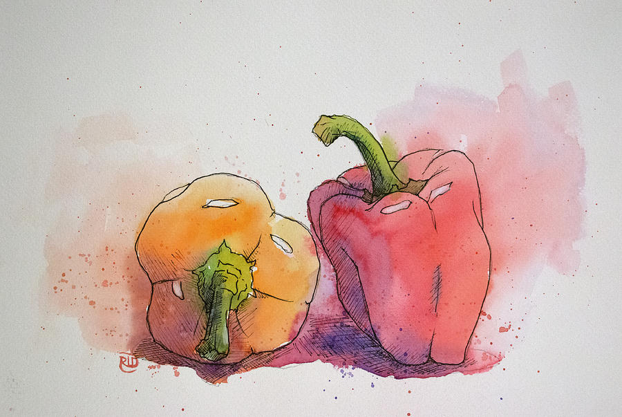 Two Peppers #1 Painting by Rebecca Davis
