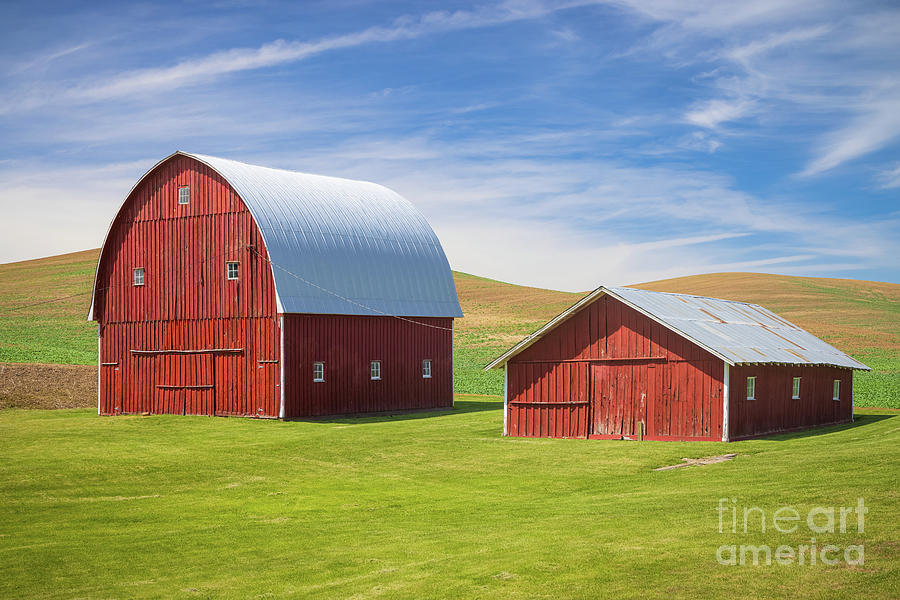 Architecture Photograph - Two Red Barns #2 by Inge Johnsson