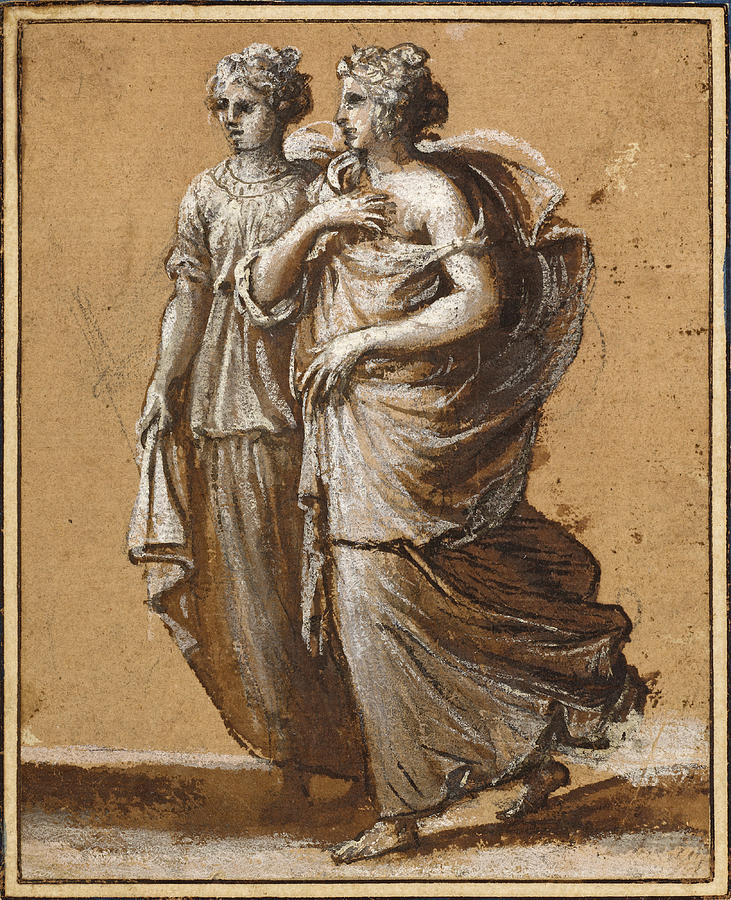 Two Women in Classical Dress #1 Drawing by Claude Lorrain