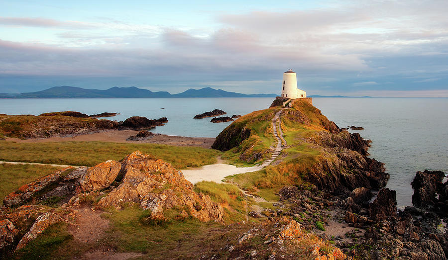 Twr Mawr Lighthouse at sunset, Anglesey, North Wales #1 Photograph by Victoria Ashman