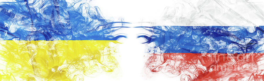 Ukraine and Russia war with smoky flags Photograph by Benny Marty ...