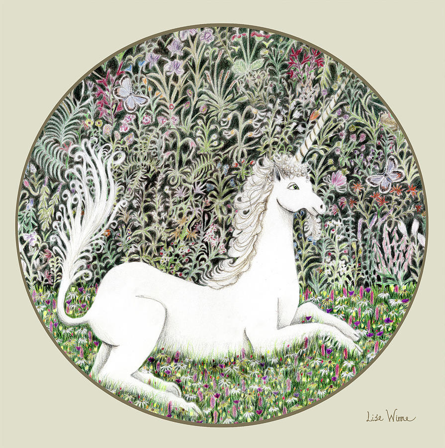 Unicorn Button Painting by Lise Winne